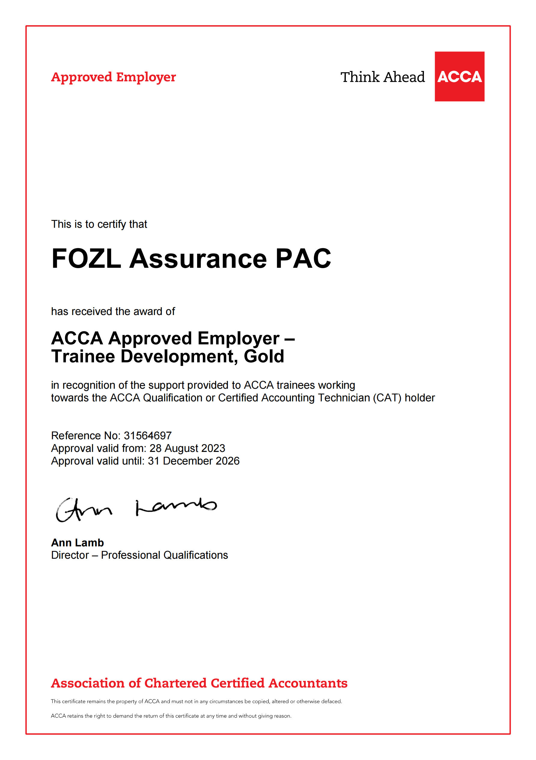 特许公认会计师公会 专业发展和培训黄金机构